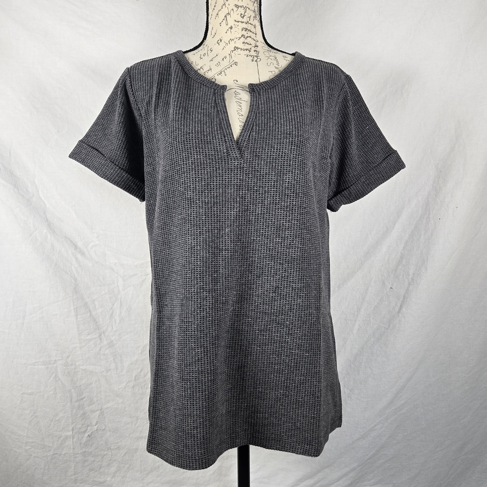 Zenana Outfitters Charcoal Waffle Knit Short Sleeve Top